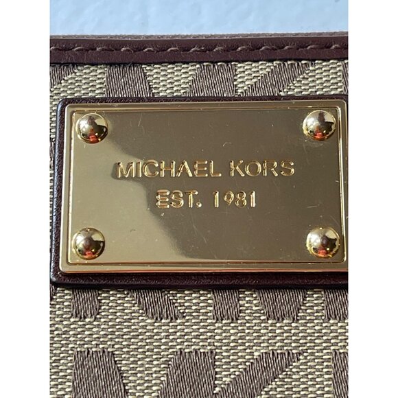 Vtg 90s Michael Kors Signature MK Logo Fabric Leather Wallet Continental Zip - Picture 3 of 7